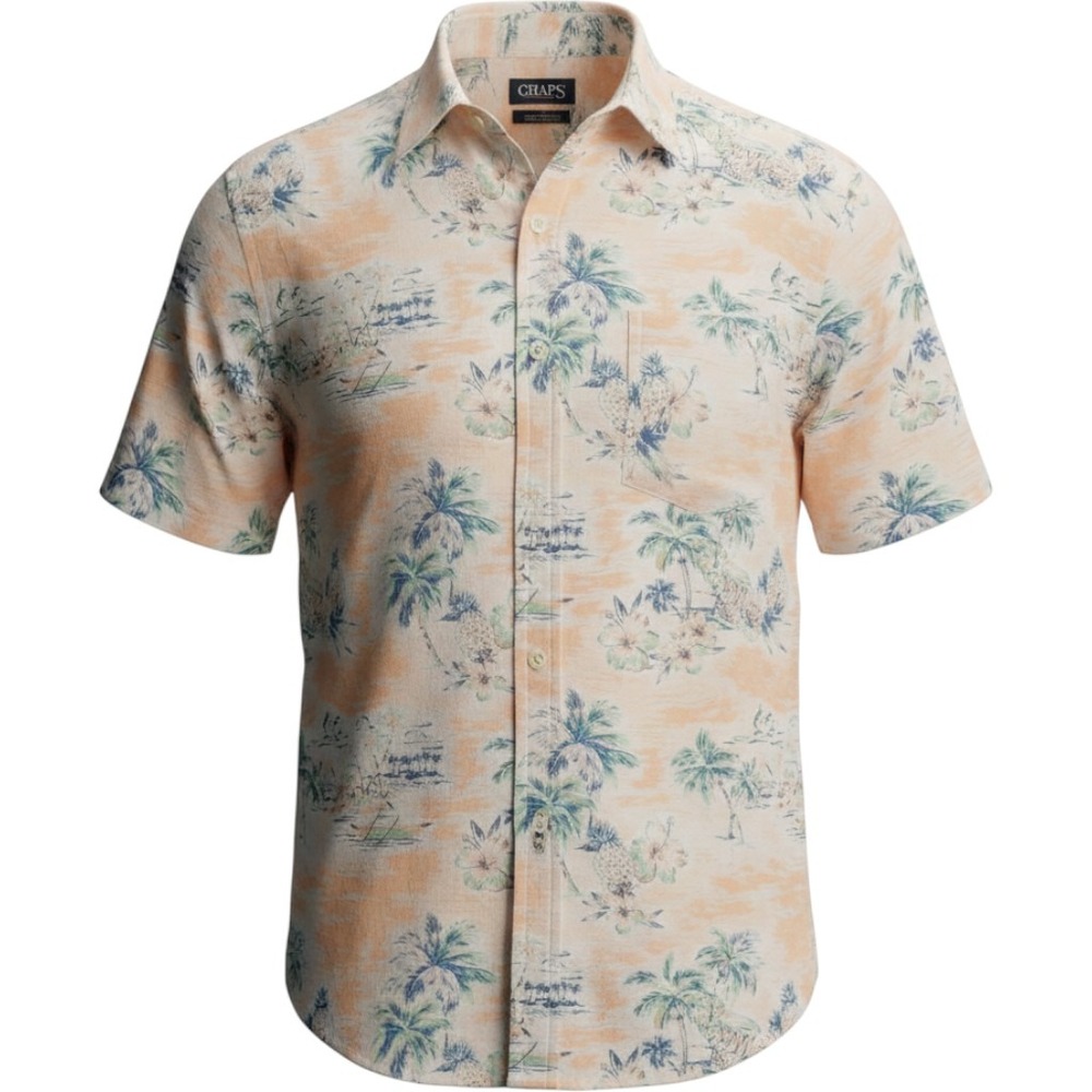 NWT‎ Chaps Button Down Shirt Mens M Papaya Multi Tropical Palm Go Untucked Beach